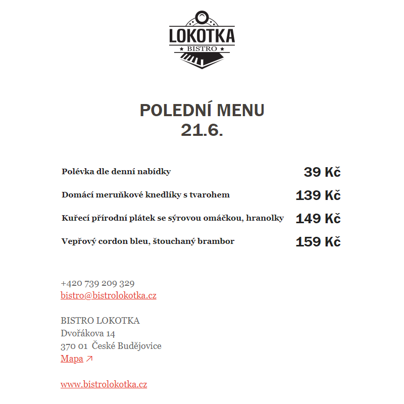 Polední nabídka Bistro Lokotka