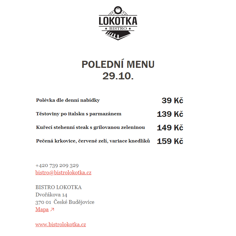 Polední nabídka Bistro Lokotka