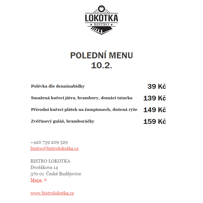 Polední nabídka Bistro Lokotka