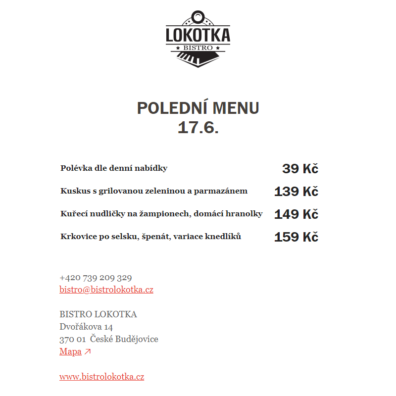 Polední nabídka Bistro Lokotka