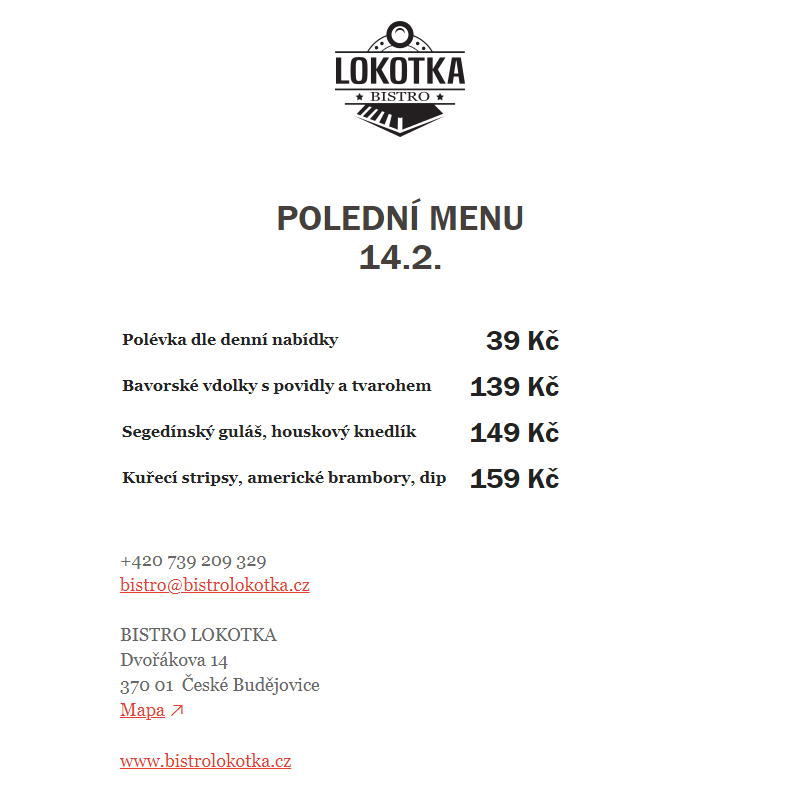 Polední nabídka Bistro Lokotka