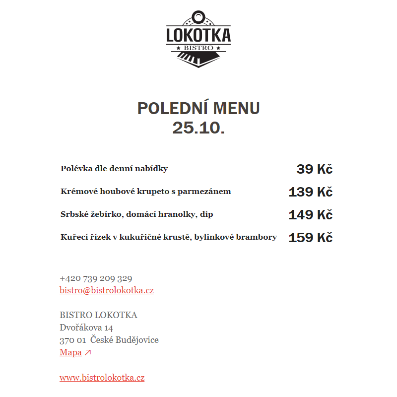 Polední nabídka Bistro Lokotka