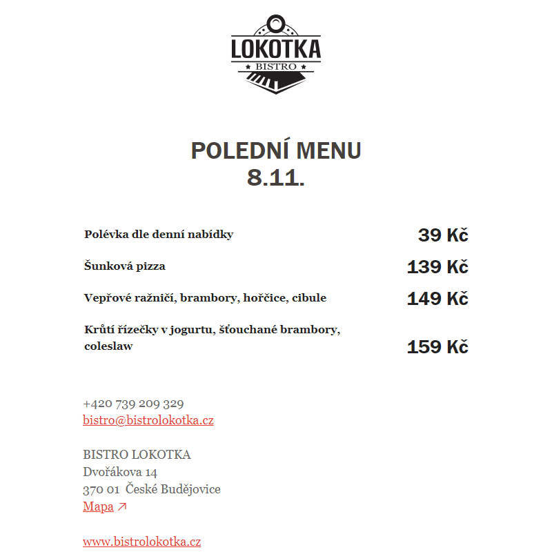 Polední nabídka Bistro Lokotka