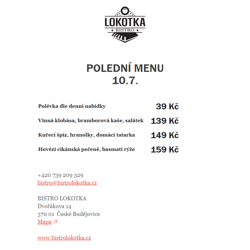 Polední nabídka Bistro Lokotka