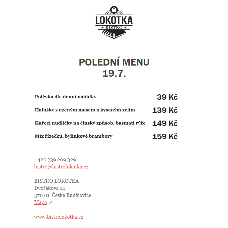 Polední nabídka Bistro Lokotka