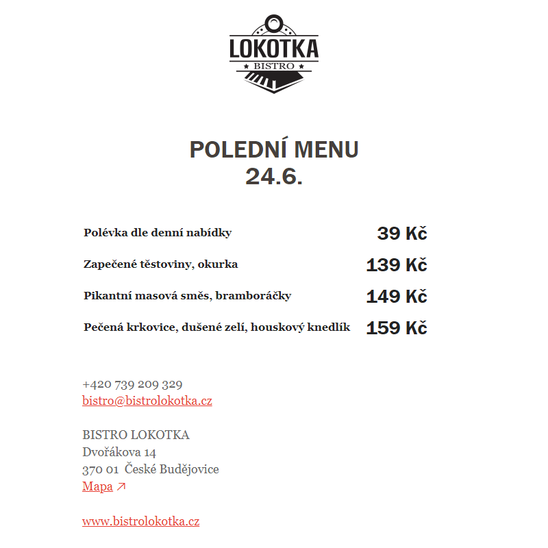 Polední nabídka Bistro Lokotka