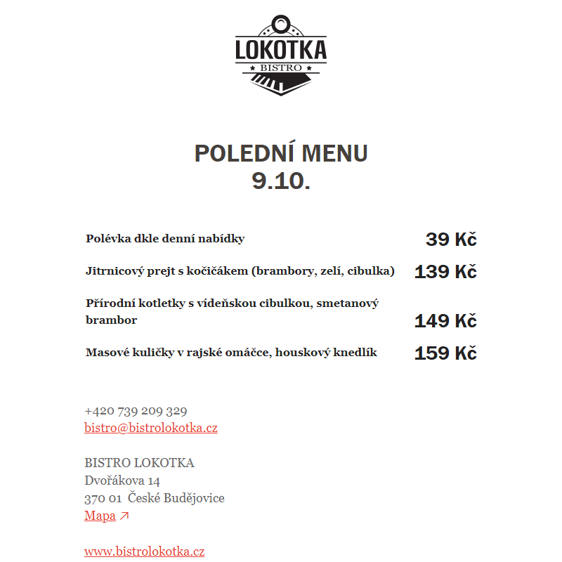 Polední nabídka Bistro Lokotka