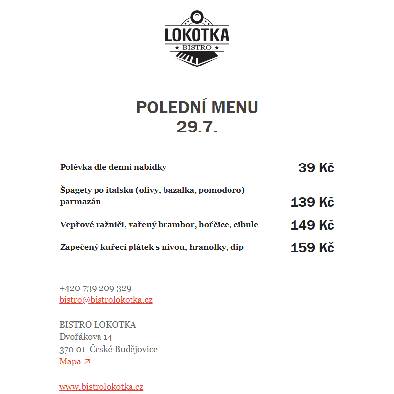 Polední nabídka Bistro Lokotka