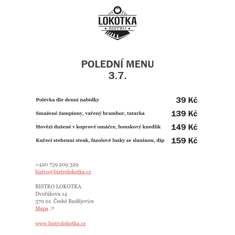 Polední nabídka Bistro Lokotka