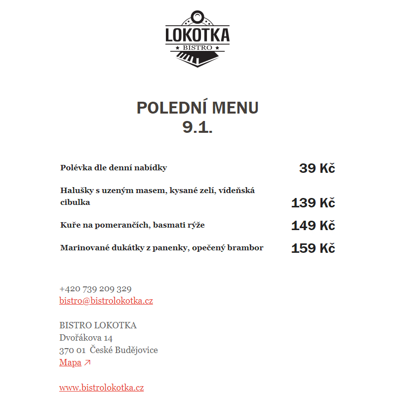 Polední nabídka Bistro Lokotka