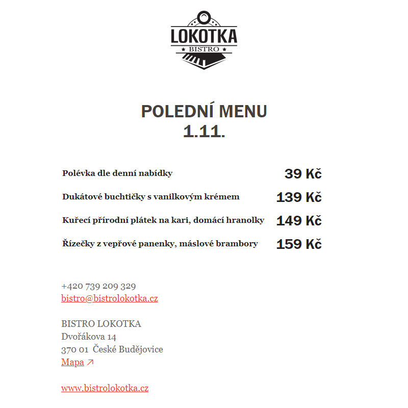 Polední nabídka Bistro Lokotka