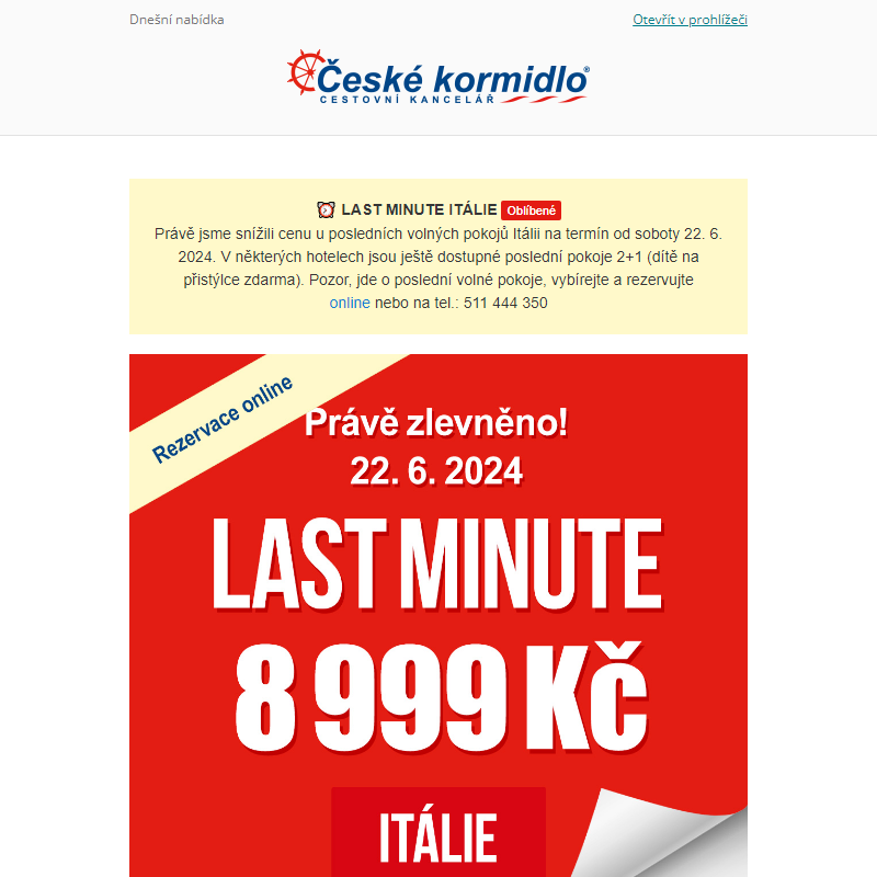 8 999 Kč | LAST MINUTE Itálie s all inclusive