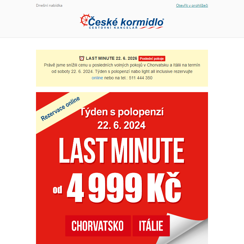 LAST MINUTE Itálie, Chorvatsko s polopenzí od 4 999 Kč