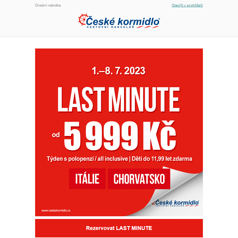 _ Právě zlevněno – last minute Chorvatsko, Itálie