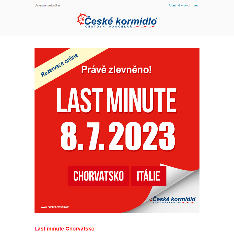 _ Právě zlevněno – last minute Chorvatsko, Itálie