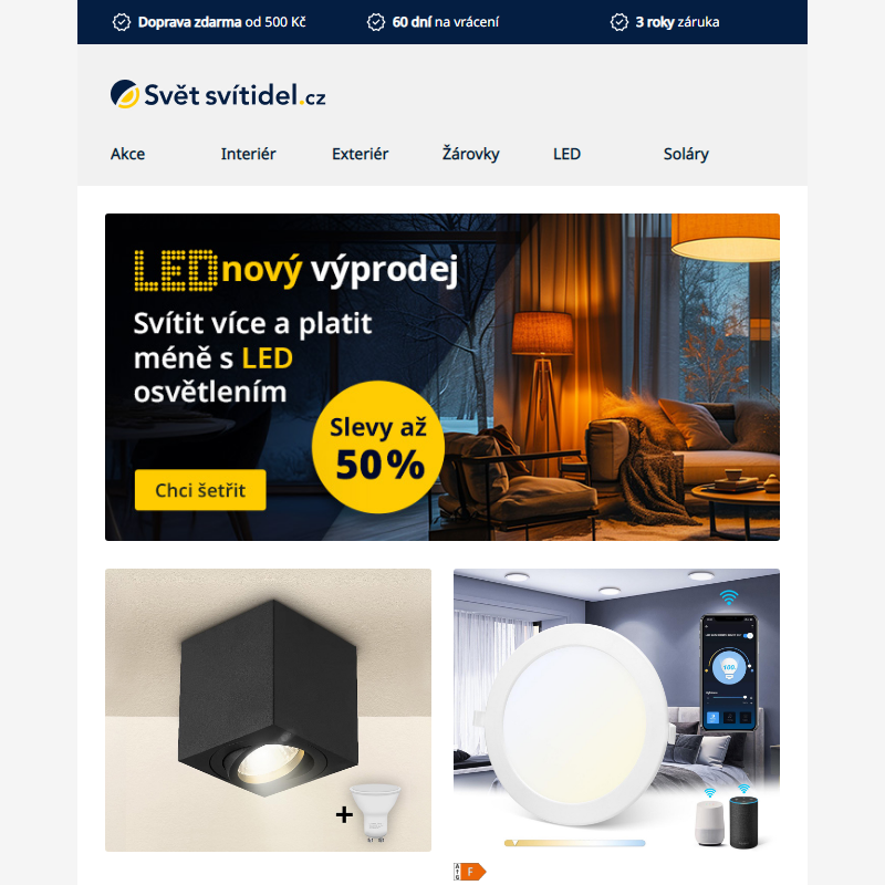 Nezmeškejte slevy až 50 % na LED osvětlení. Výprodej zítra končí!