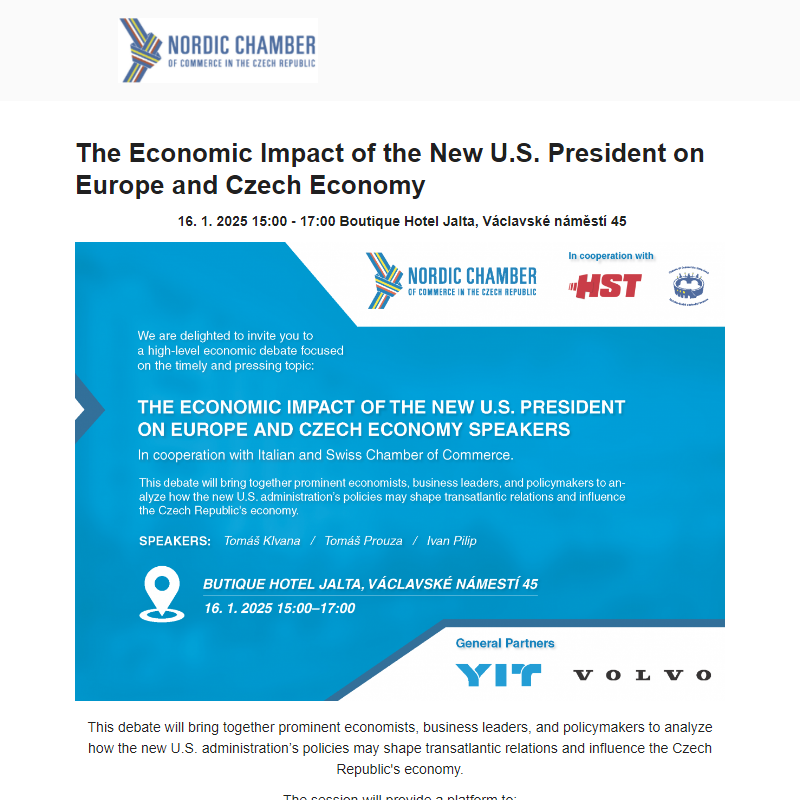 Reminder: Economic debate about impact of new US President to EU and CZ economy