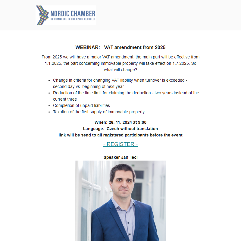 Invitation to Webinar: VAT amendment from 2025