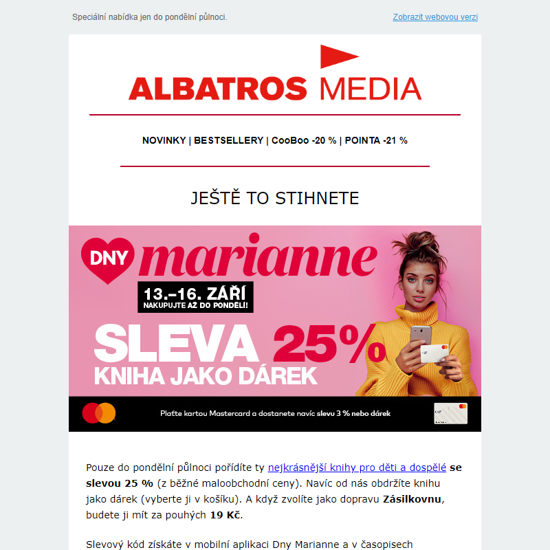 Poslední hodiny se Dny Marianne • SLEVA 25 % • DÁREK • Zásilkovna za 19 Kč