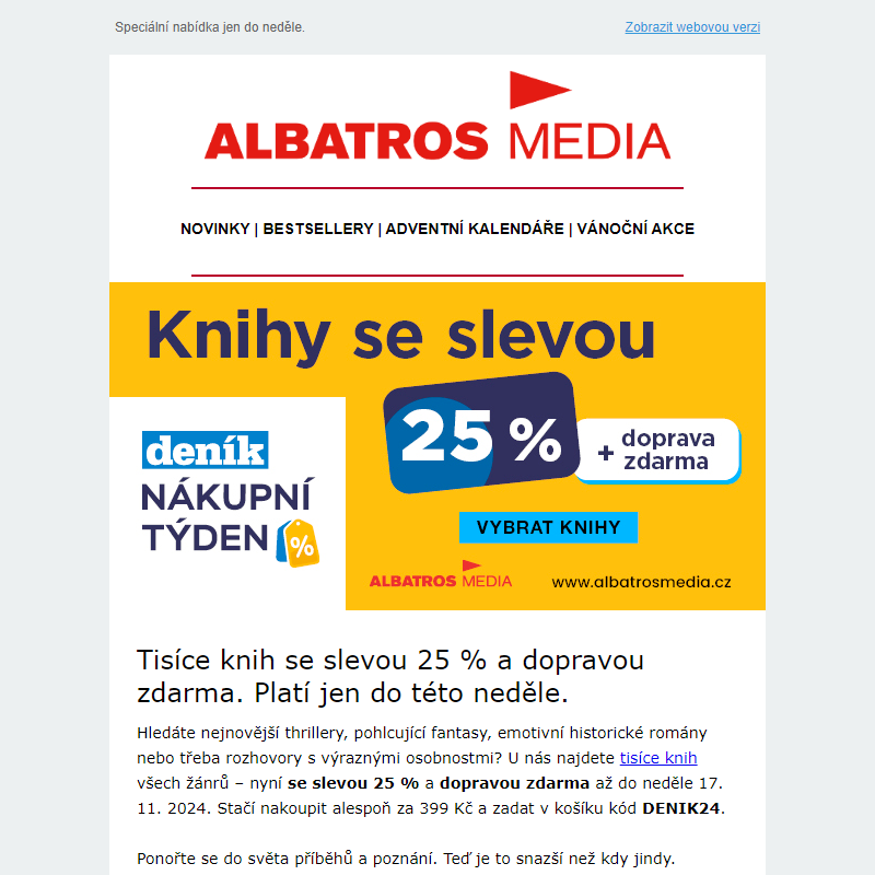 Tisíce knih se SLEVOU 25 % a DOPRAVOU ZDARMA