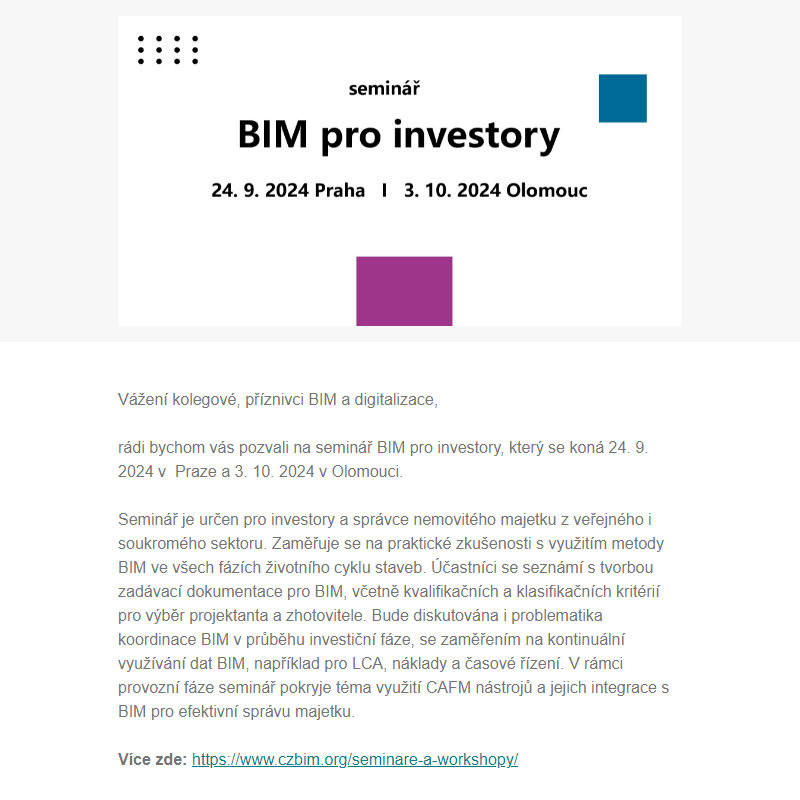 czBIM: pozvánka na seminář BIM pro investory