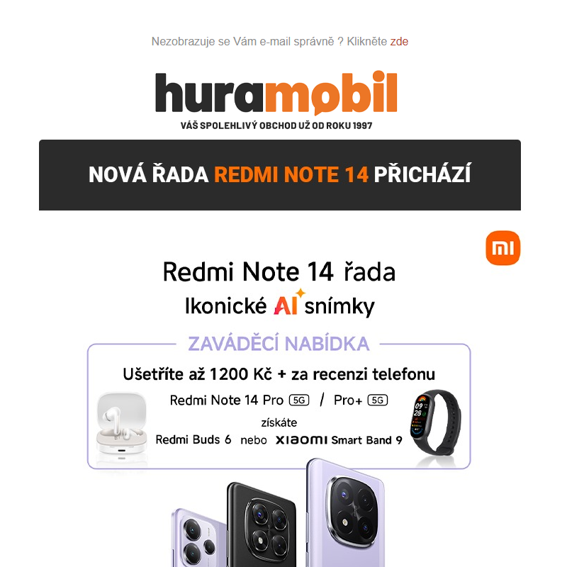 Novinky Redmi Note 14 za akční cenu _