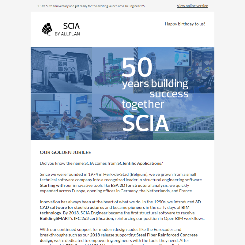 Time to celebrate: 50 years of SCIA and Launching version 25!