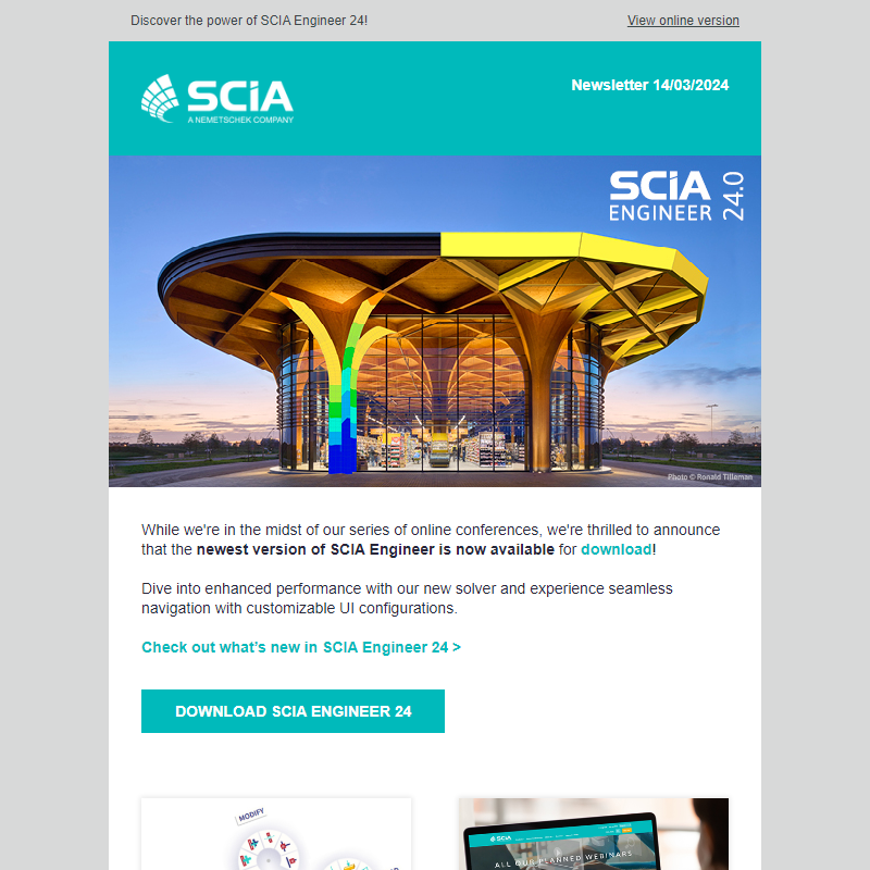 Unlock innovation: download SCIA Engineer's latest version now & join our exclusive webinars