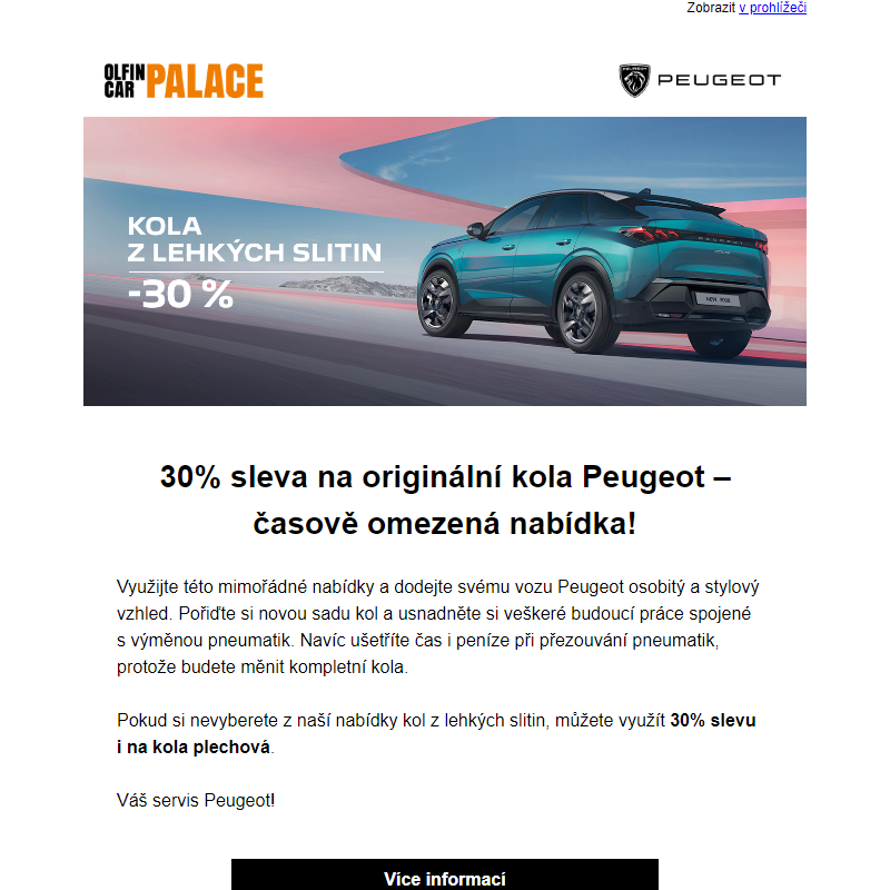 Originální kola Peugeot se slevou 30 % _