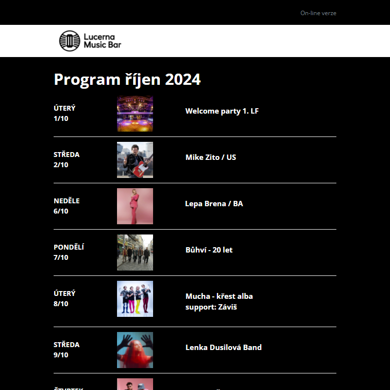 _ Program Lucerna Music Bar ŘÍJEN 2024