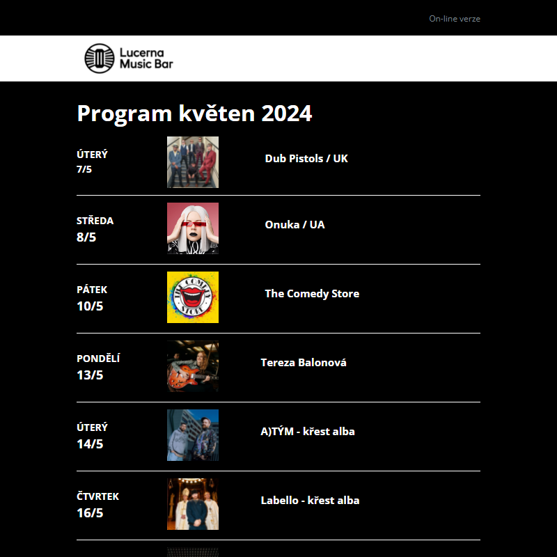 _ Program Lucerna Music Bar KVĚTEN 2024