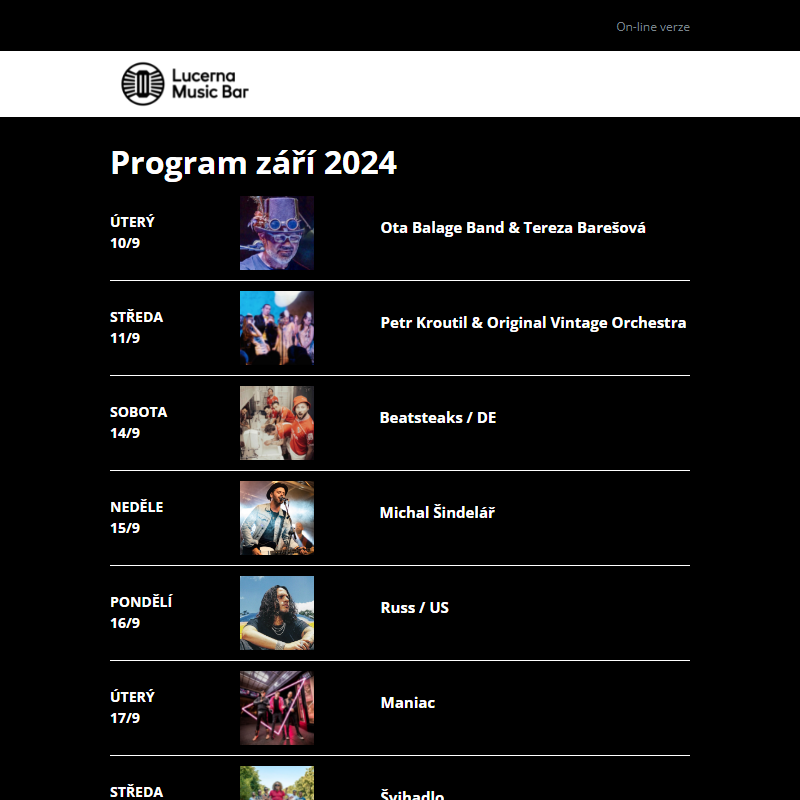 _ Program Lucerna Music Bar ZÁŘÍ 2024