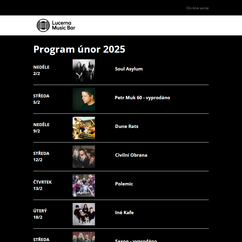 _ Program Lucerna Music Bar ÚNOR 2025