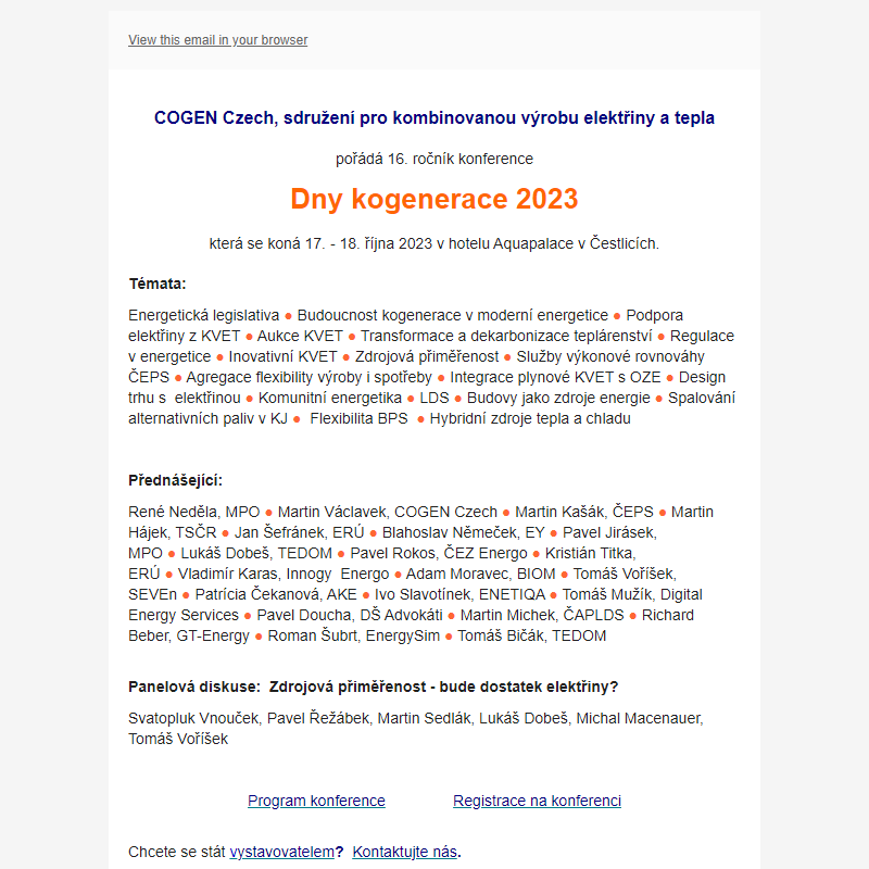 Dny kogenerace 2023 - Jedenáct důvodů pro plynovou kogeneraci