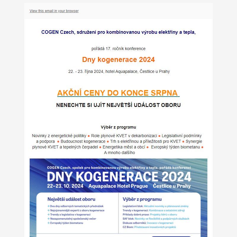 Dny kogenerace 2024: Akční ceny do konce srpna