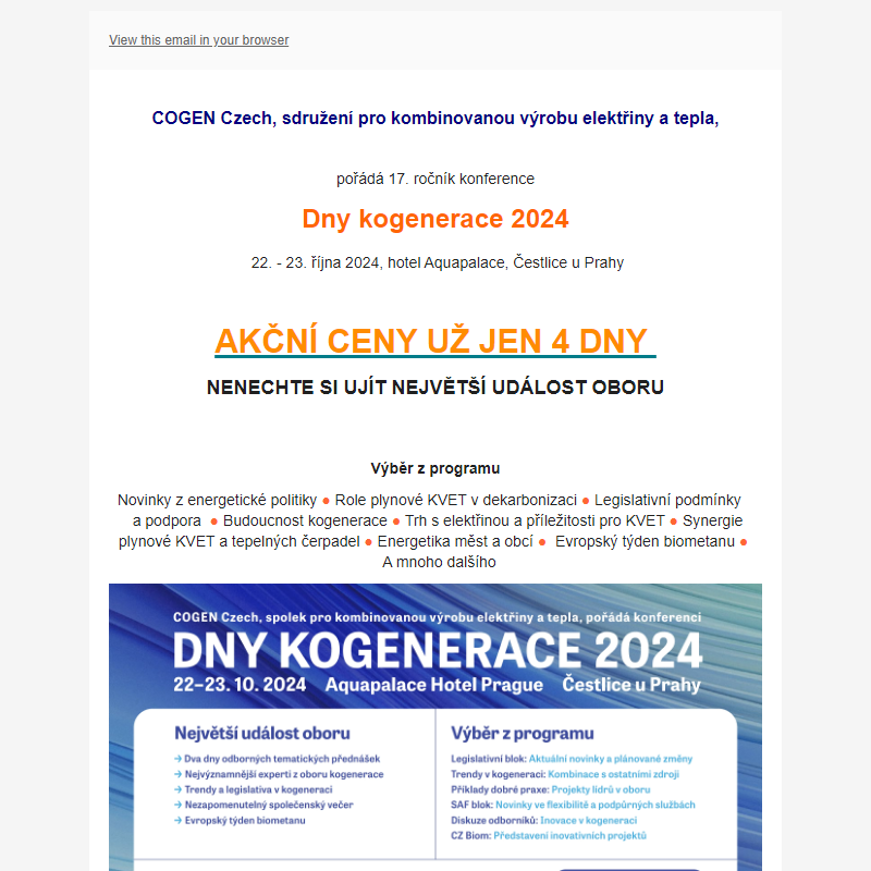 Dny kogenerace 2024: Akční ceny už jen čtyři dny