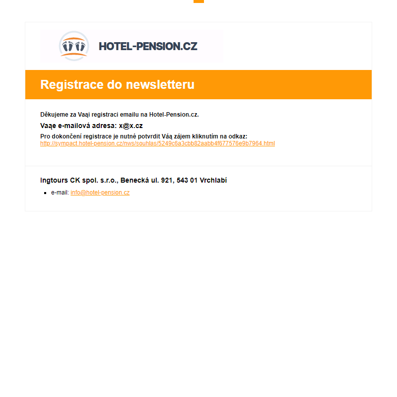 Registrace do newsletteru hotel-pension.cz