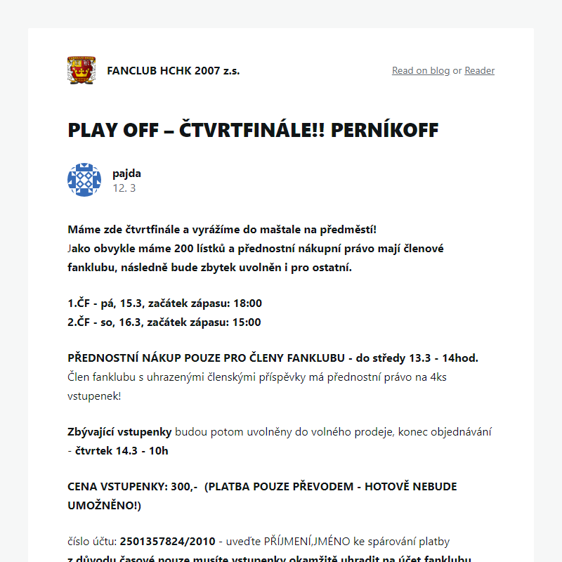 PLAY OFF – ČTVRTFINÁLE!! PERNÍKOFF