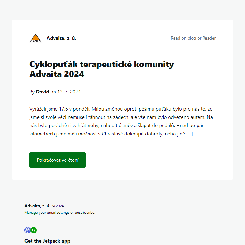 Cyklopuťák terapeutické komunity Advaita 2024