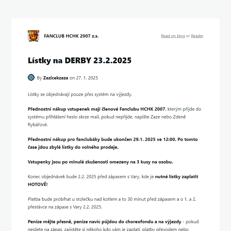 Lístky na DERBY 23.2.2025