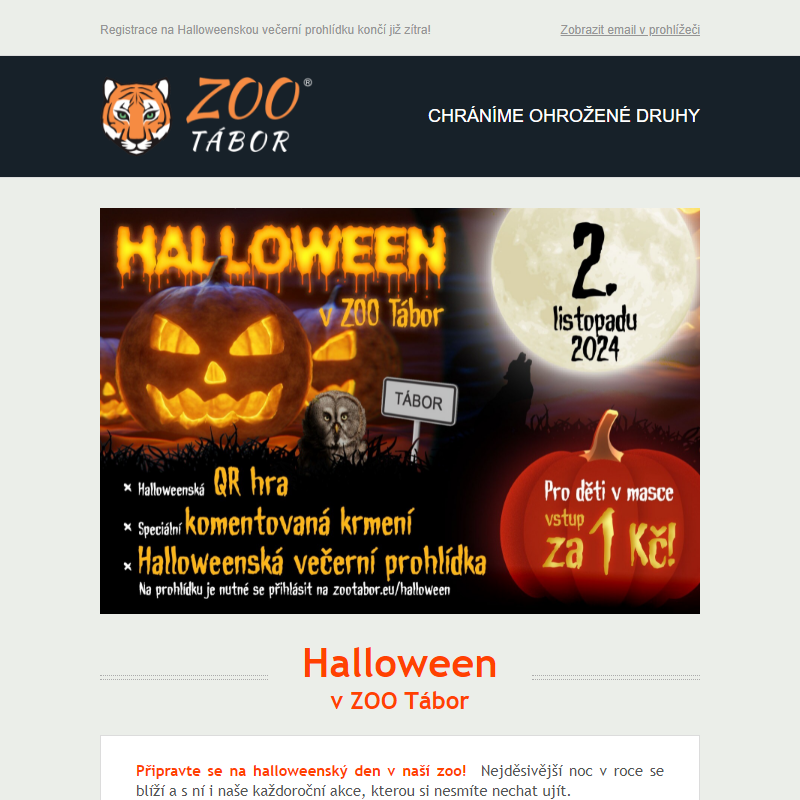 Registrace na Halloweenskou večerní prohlídku končí již zítra!