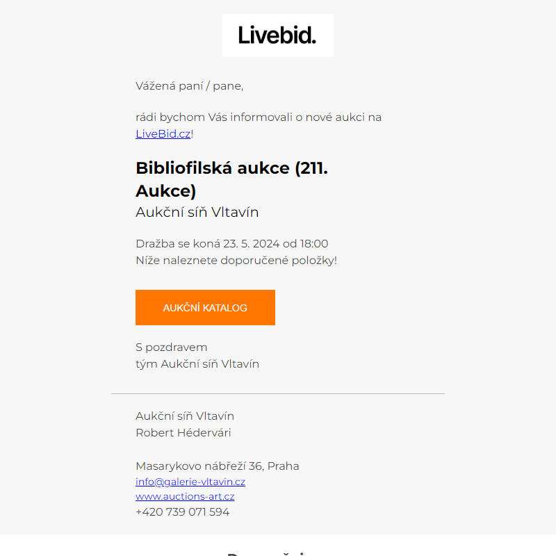 Nová aukce online | Aukční síň Vltavín