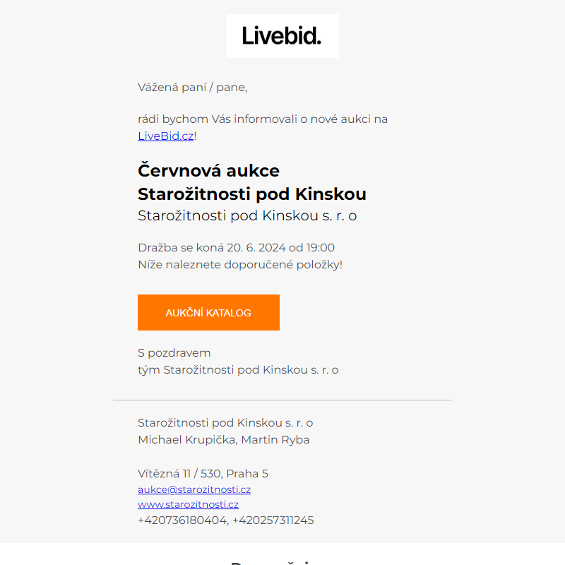 Nová aukce online | Starožitnosti pod Kinskou