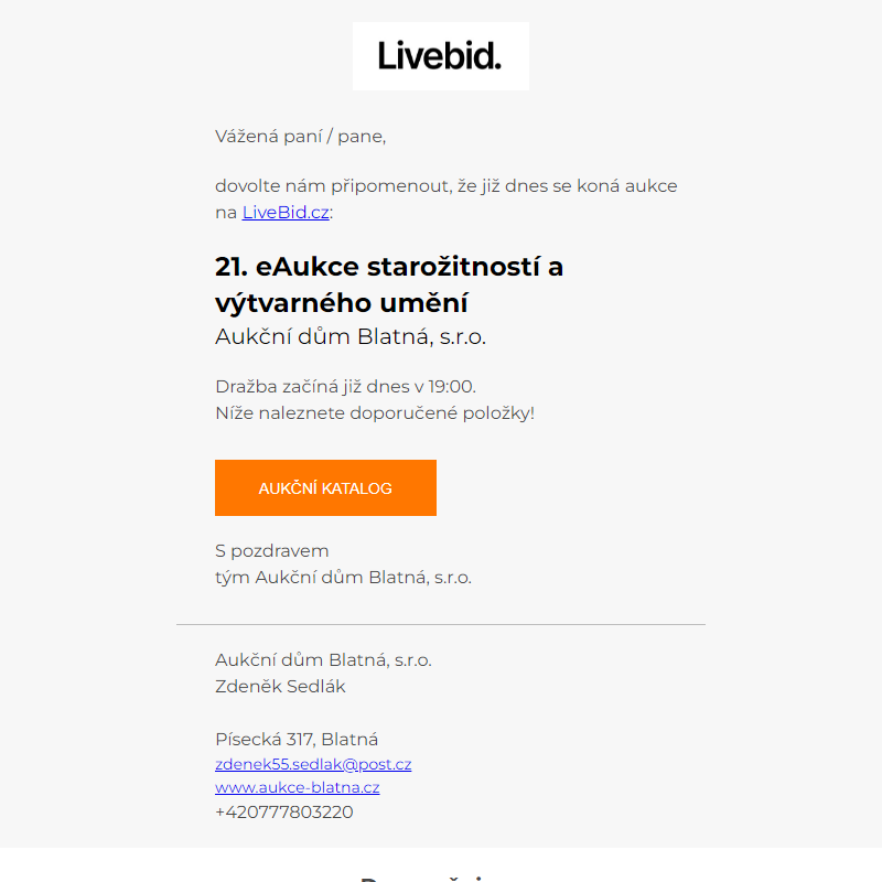 Aukce již dnes | Aukční dům Blatná