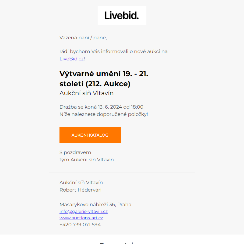 Nová aukce online | Aukční síň Vltavín