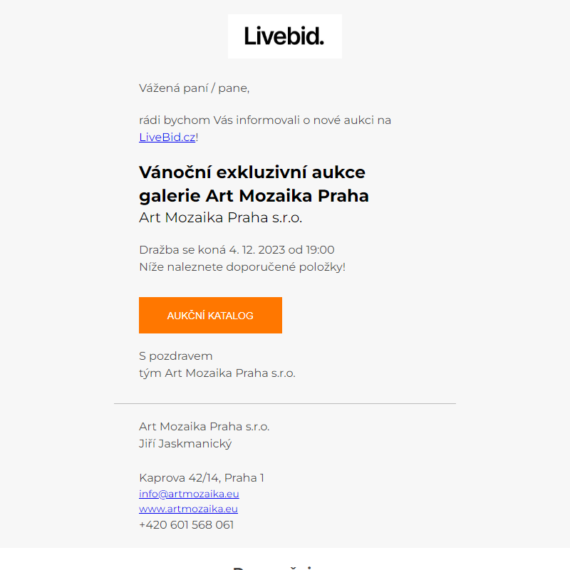 Nová aukce online | Art Mozaika Praha