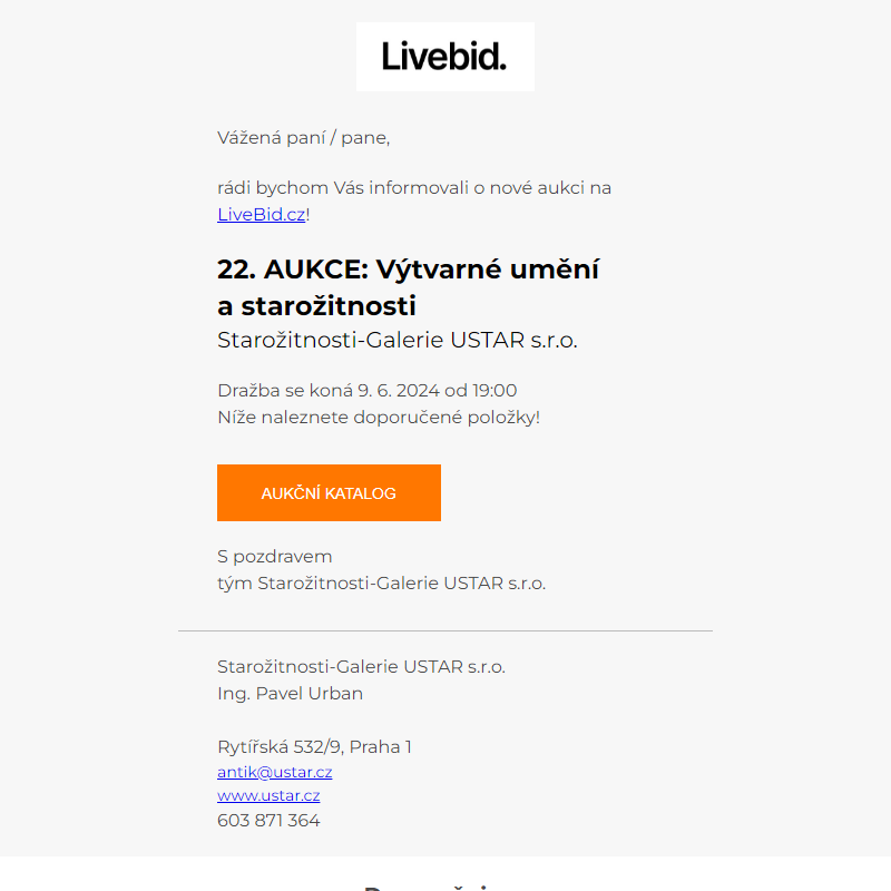 Nová aukce online | Starožitnosti-Galerie USTAR