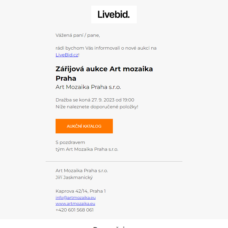 Nová aukce online |  Art Mozaika Praha