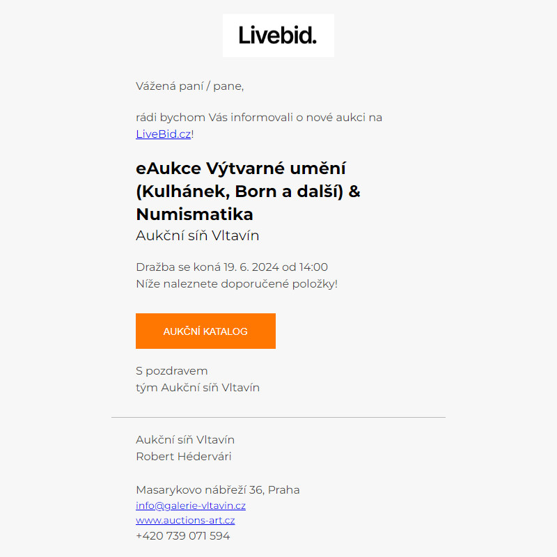 Nová aukce online | Aukční síň Vltavín