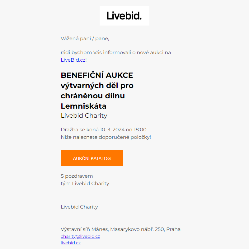Nová aukce online | Livebid Charity